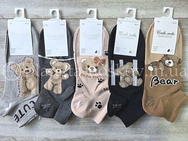 Носки женские хлопковые ТМ «COALO» принт "МИШКИ", короткие, BM712.