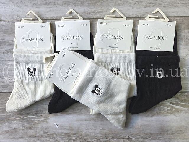 Носки женские "DMDBS Fashion" средней высоты, с вышивкой "Микки Маус", BR226.