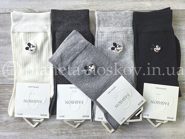 Носки женские хлопковые ТМ «DMDBS» высокие с вышивкой "Микки Маус", BR208.