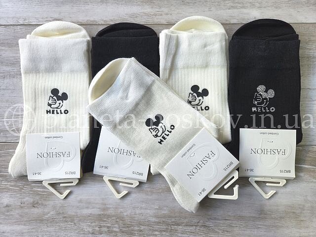 Носки женские хлопковые ТМ «DMDBS» высокие, принт "Микки Маус - Hello, BR215.