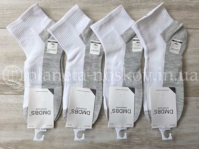 Носки мужские хлопковые ТМ «DMDBS» белые с серой стопой, короткие с широкой резинкой, AS013, (СЕТКА).
