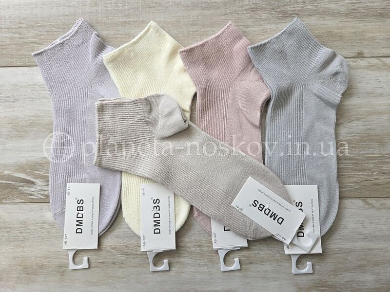 Носки женские хлопковые ТМ "DMDBS" короткие, в мелкий рубчик, пастельных цветов, AB027.