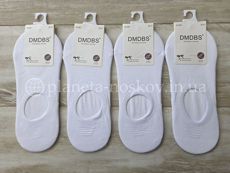 Следы женские хлопковые ТМ «DMDBS» с силиконом на пятке, однотонные, белые, глубокие, BJ060.