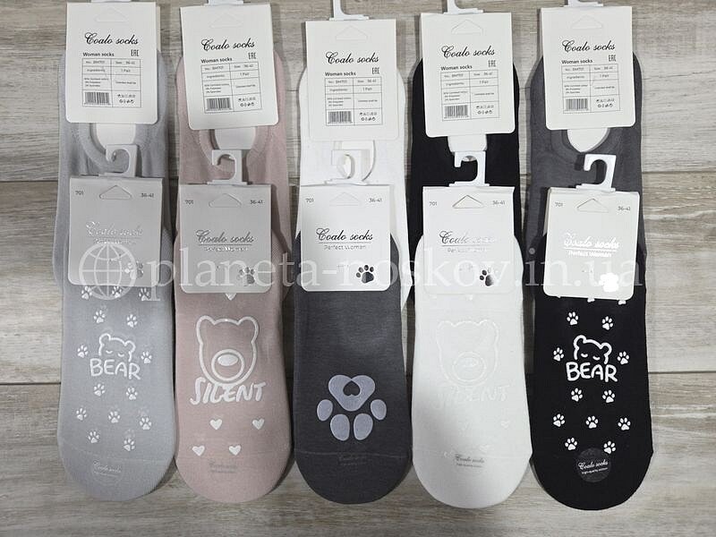 Следы женские хлопковые ТМ «COALO» с силиконовым принтом «МИШКИ» на стопе, ассорти, BM701.