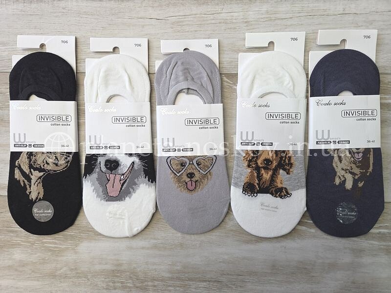 Следы женские хлопковые ТМ «COALO» с силиконовой вставкой на пятке, «Собачки», ассорти, BM706.