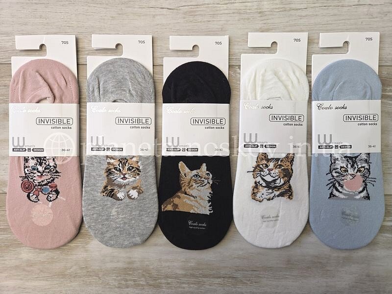 Следы женские хлопковые ТМ «COALO» с силиконовой вставкой на пятке, «Котики», ассорти, BM705.