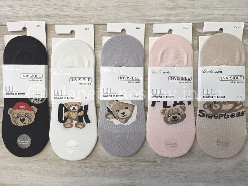 Следы женские хлопковые ТМ «COALO» с силиконовой вставкой на пятке, «МИШКИ», ассорти, BM704 (СЕТКА).