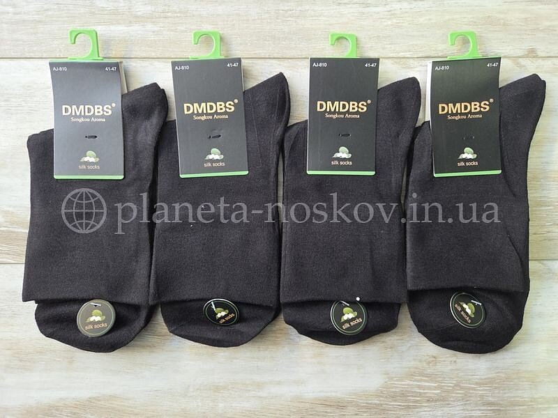 Носки мужские шёлковые "DMDBS" средней высоты, не тугая резинка, однотонные, черные, AJ810.