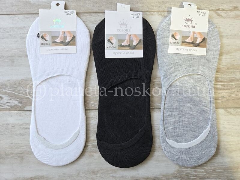 Следы мужские летние ТМ «Корона» с силиконом на пятке, гладкой вязки, ассорти, A1303.
