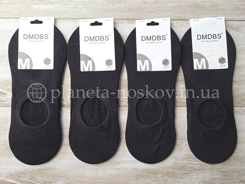 Следы мужские хлопковые ТМ «DMDBS» с силиконом на пятке, однотонные, чёрные, глубокие, AJ052.
