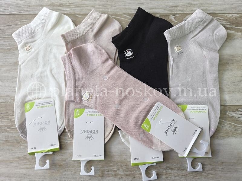Носки женские бамбуковые ТМ "КОРОНА" короткие супер тонкие, принт возле резинки, BY5572-2.