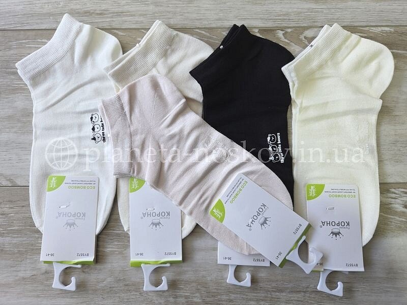 Носки женские бамбуковые ТМ "КОРОНА" короткие супер тонкие, принт на стопе, BY5572-1.