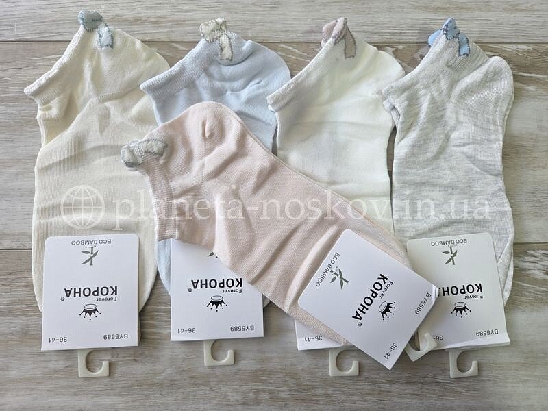 Носки женские бамбуковые ТМ "КОРОНА" короткие супер тонкие, "Бантик на резинке", BY5589-1.