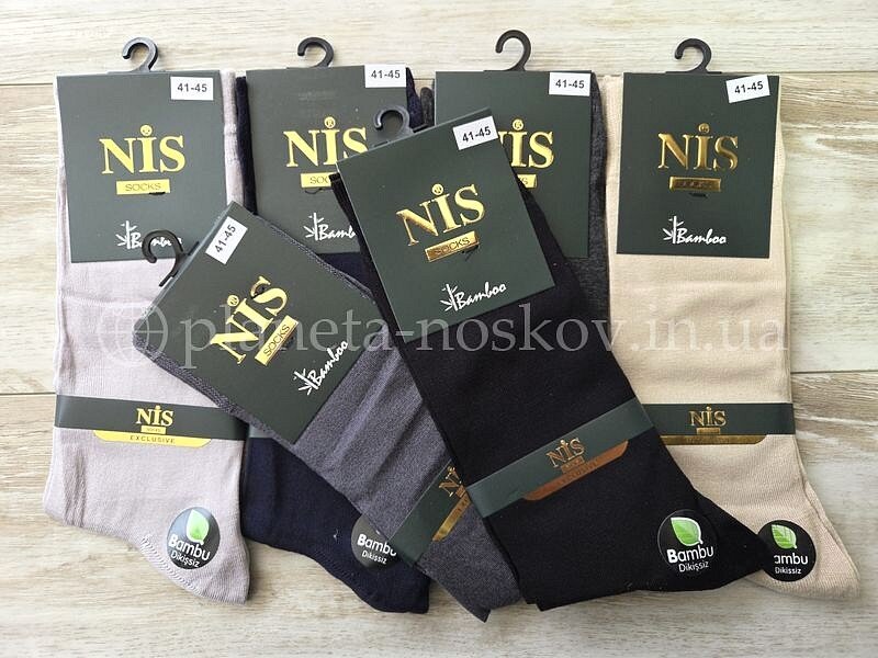 Носки турецкие летние мужские бамбуковые TM «NIS» однотонные, ассорти цветов, классической высоты.