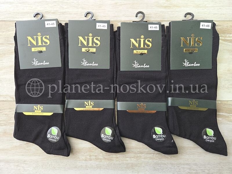 Носки турецкие летние мужские бамбуковые TM «NIS» однотонные, классической высоты, чёрные.