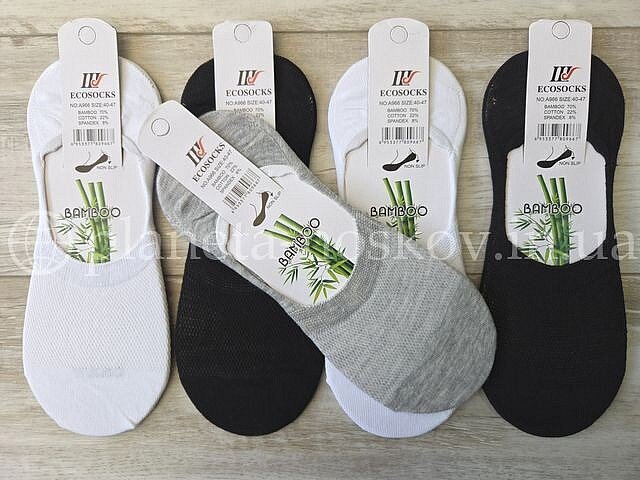 Следы мужские бамбуковые ТМ «ШУГУАН» с силиконом на пятке, ассорти, A966, (СЕТКА).