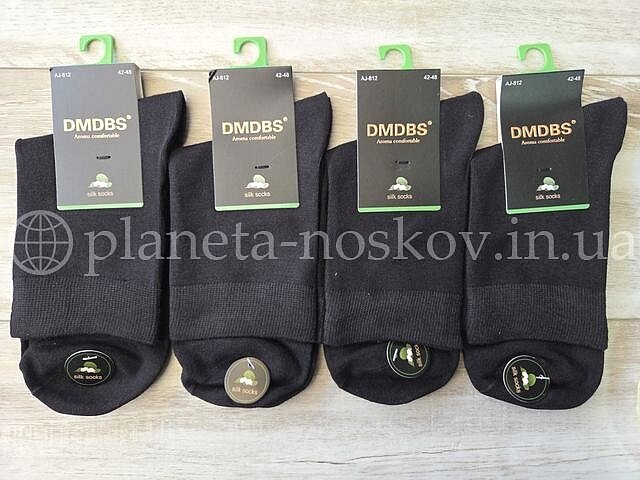 Носки мужские шёлковые "DMDBS" средней высоты, СУПЕР КАЧЕСТВО, однотонные, чёрные, AJ812.