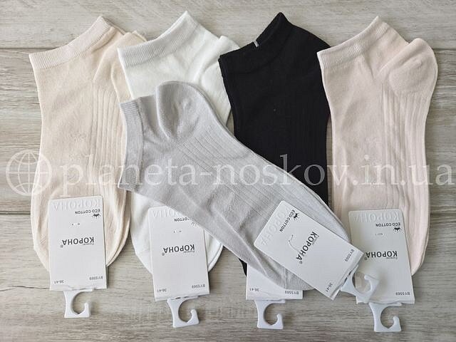 Носки женские хлопковые ТМ "КОРОНА" тоненькие короткие, стопа рубчиком, "Бантики", BY5569-1.