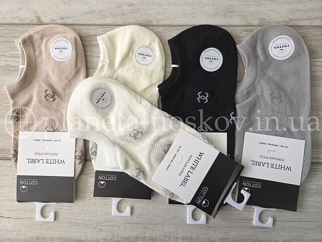 Носки женские хлопковые ТМ «WHITE LABEL» с принтом "Шанель", ультракороткие (пинетки), C1992-1, (СЕТКА).