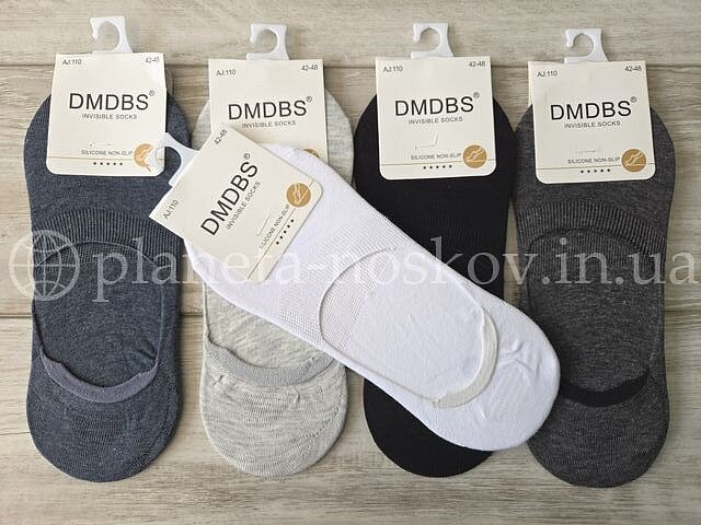 Следы мужские хлопковые ТМ «DMDBS» с силиконом на пятке, однотонные, ассорти, не глубокие, AJ110.