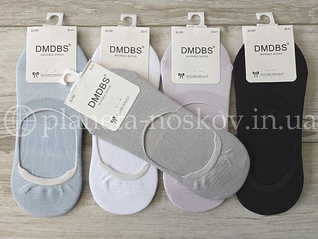 Следы женские хлопковые ТМ «DMDBS» с силиконом на пятке, однотонные, ассорти, не глубокие, BJ090, (СЕТКА).