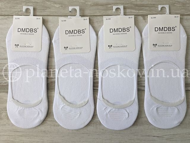 Следы женские хлопковые ТМ «DMDBS» с силиконом на пятке, однотонные, белые, не глубокие, BJ089, (СЕТКА).