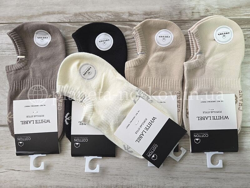 Носки женские хлопковые ТМ «WHITE LABEL» с принтом "ШАНЕЛЬ", ультракороткие (пинетки), C1993-4.