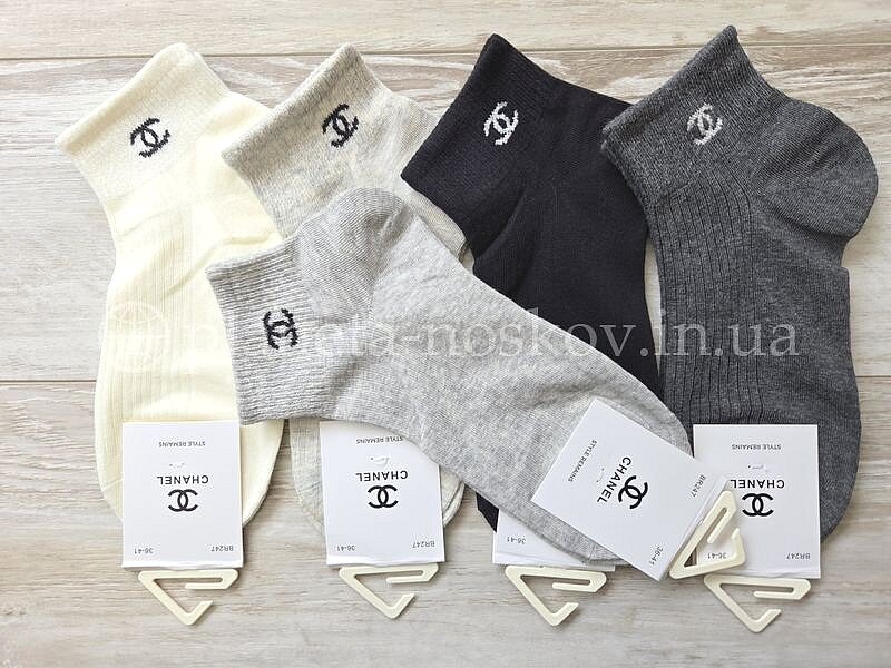 Носки женские хлопковые ТМ «CHANEL» короткие с широкой резинкой, логотип на резинке, BR247.