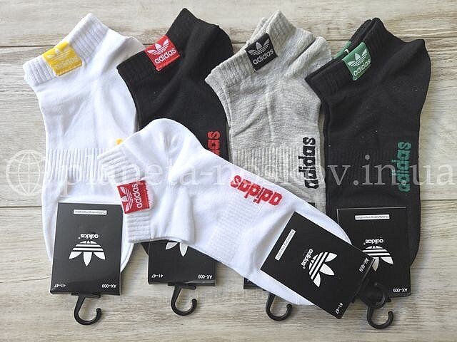 Качественные носки спортивные мужские ТМ «ADIDAS» корткие однотонные с нашивкой, асорти, AX009.