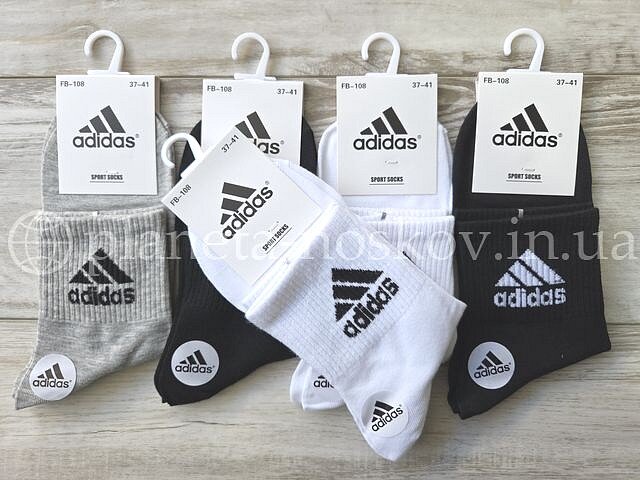 Носки спортивные женские, хлопковые ТМ «ADIDAS» средней высоты с высокой резинкой, асорти, FB108.