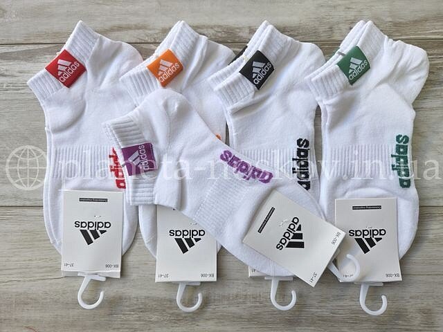 Носки спортивные женские ТМ «ADIDAS» короткие беговые с нашивкой, белые, BX006.