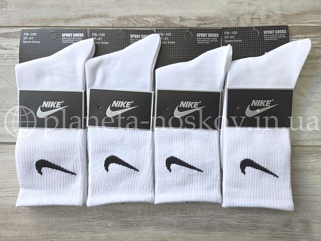 Носки спортивные женские хлопковые ТМ «NIKE» высокие с теннисной резинкой, белые, FB100.