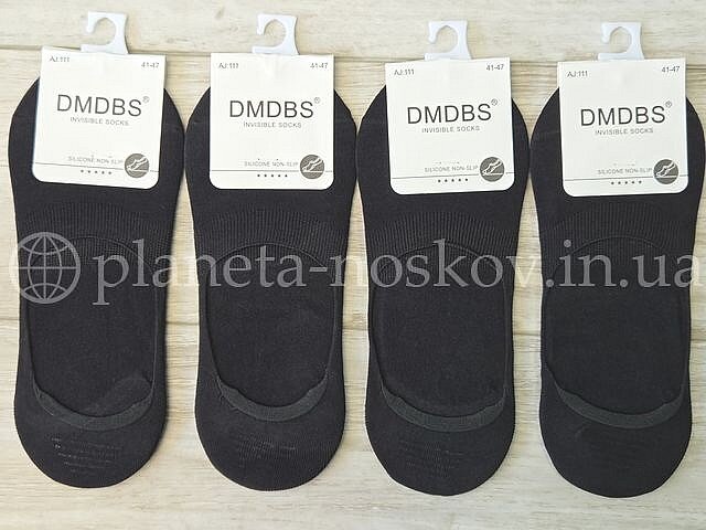 Следы мужские хлопковые ТМ «DMDBS» с силиконом на пятке, однотонные, чёрные, не глубокие, AJ111.