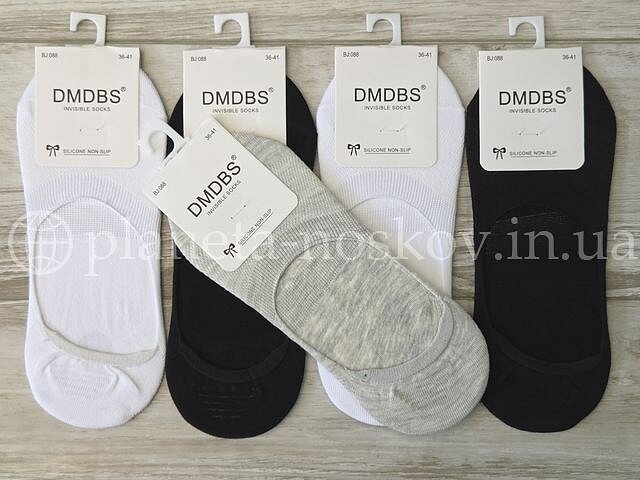 Следы женские хлопковые ТМ «DMDBS» с силиконом на пятке, однотонные, ассорти, не глубокие, BJ088, (СЕТКА).