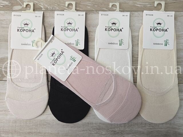 Следы женские бамбуковые ТМ «Корона» с силиконом на пятке, «Сердечко», не глубокие, BY5528-1, (СЕТКА).