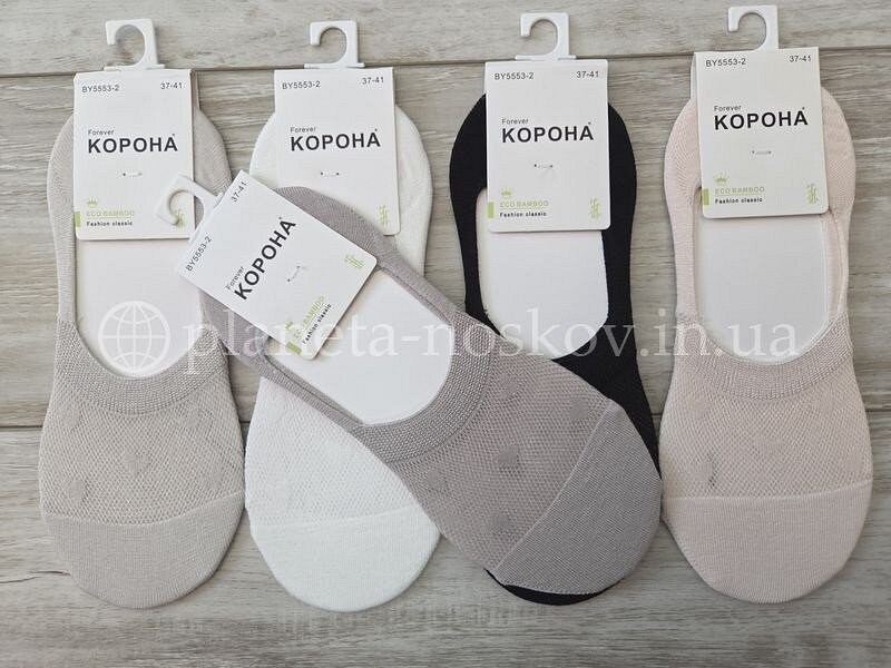 Следы женские бамбуковые ТМ «Корона» с силиконом на пятке, «Сердечки», не глубокие, BY5553-2, (СЕТКА).