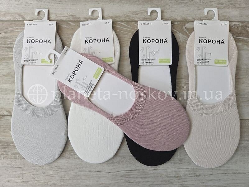 Следы женские бамбуковые ТМ «Корона» не глубокие, гладкой вязки, пастельных цветов, BY5551-1.