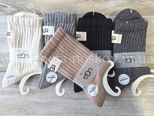 Носки кашемировые женские ТМ «UGG» с нашивкой бренда, ассорти цветов, BJ591.
