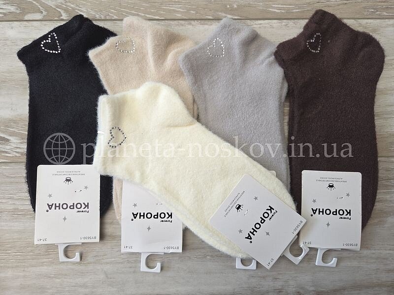 Носки женские из шерсти альпаки ТМ «КОРОНА» однотонные, короткие, "Сердечко", BY5630-1.
