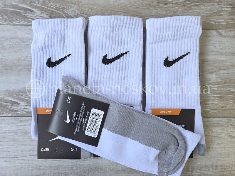 Высокие носки ТМ «NIKE» белые с теннисной резинкой, «STAY COOL», с серой стопой.